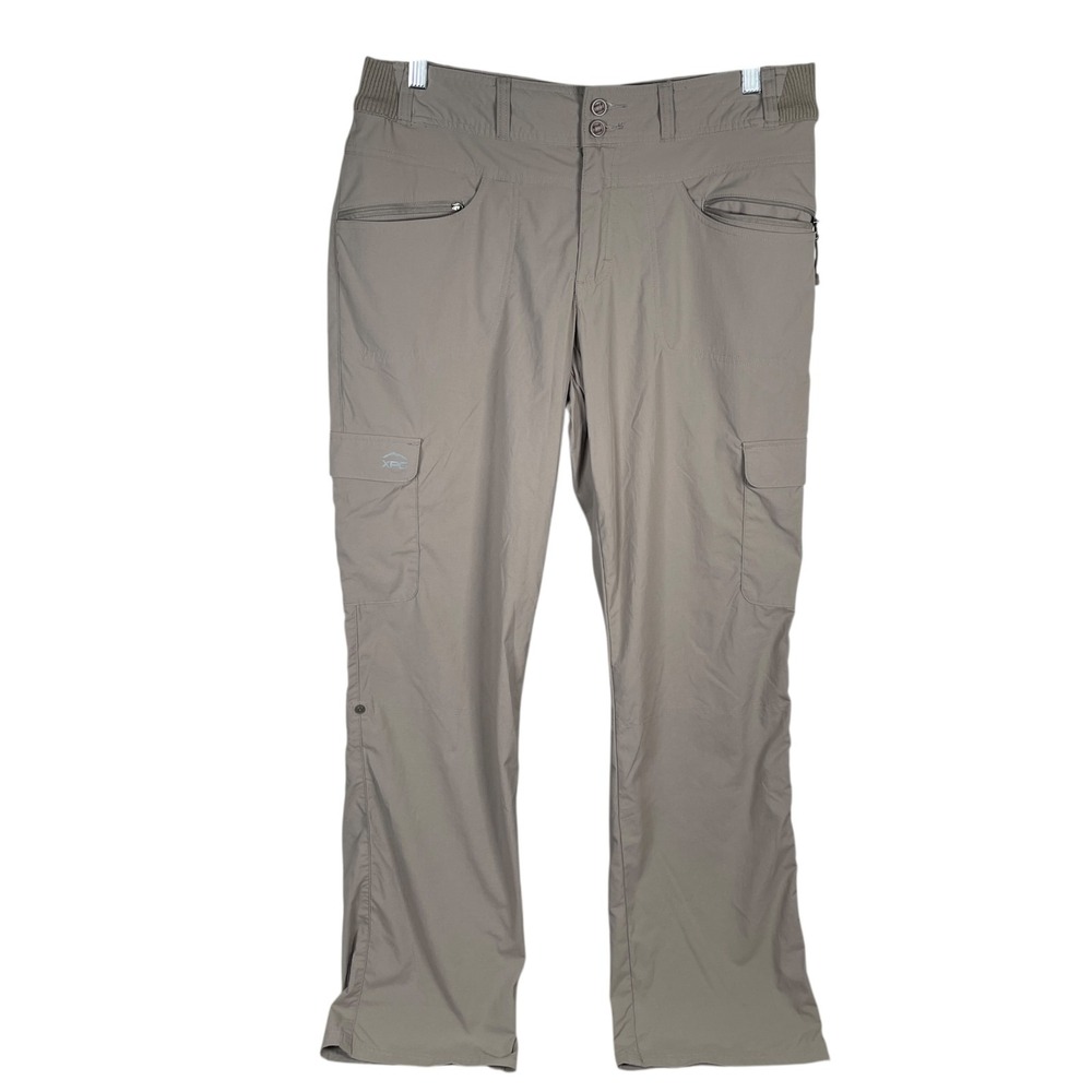 Cabelas XPG Cargo Pants Womens 10 Beige Stretch Nylon Hiking Roll Up read